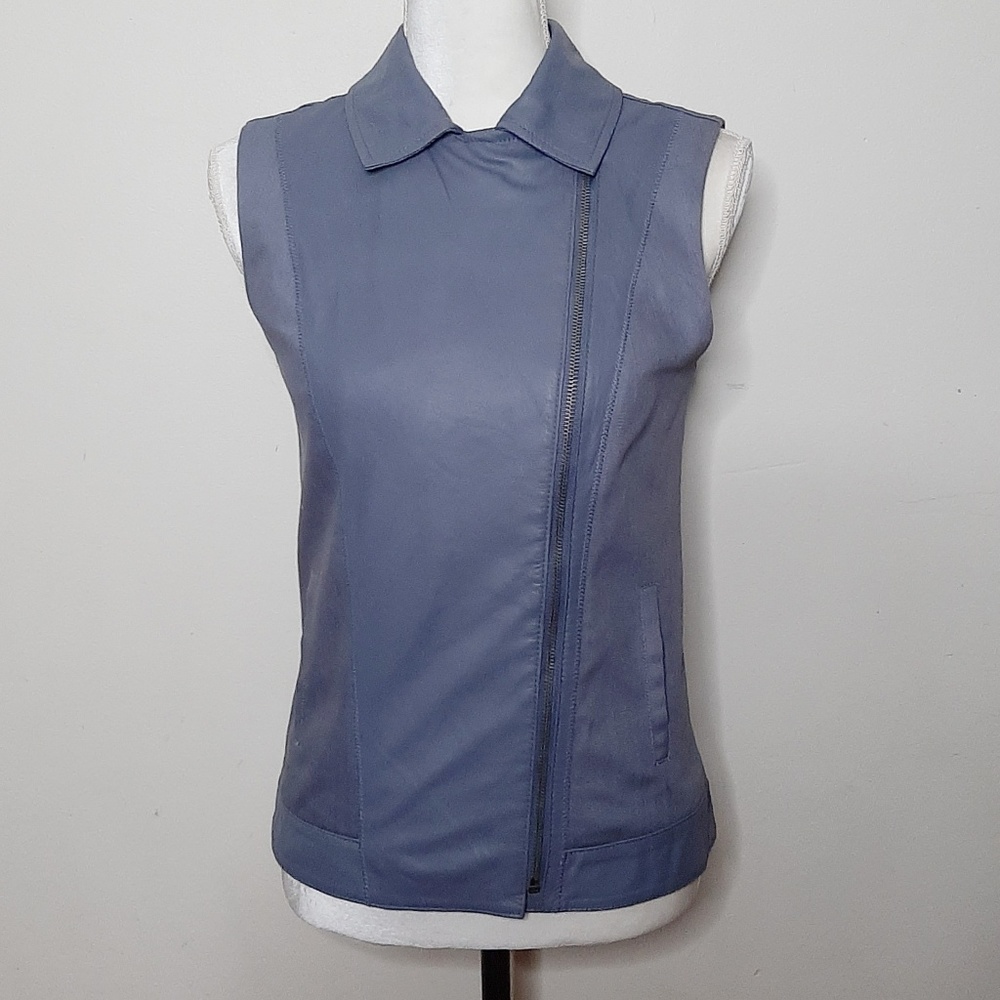 BB Dakota Robin Egg Blue Leather Moto Vest